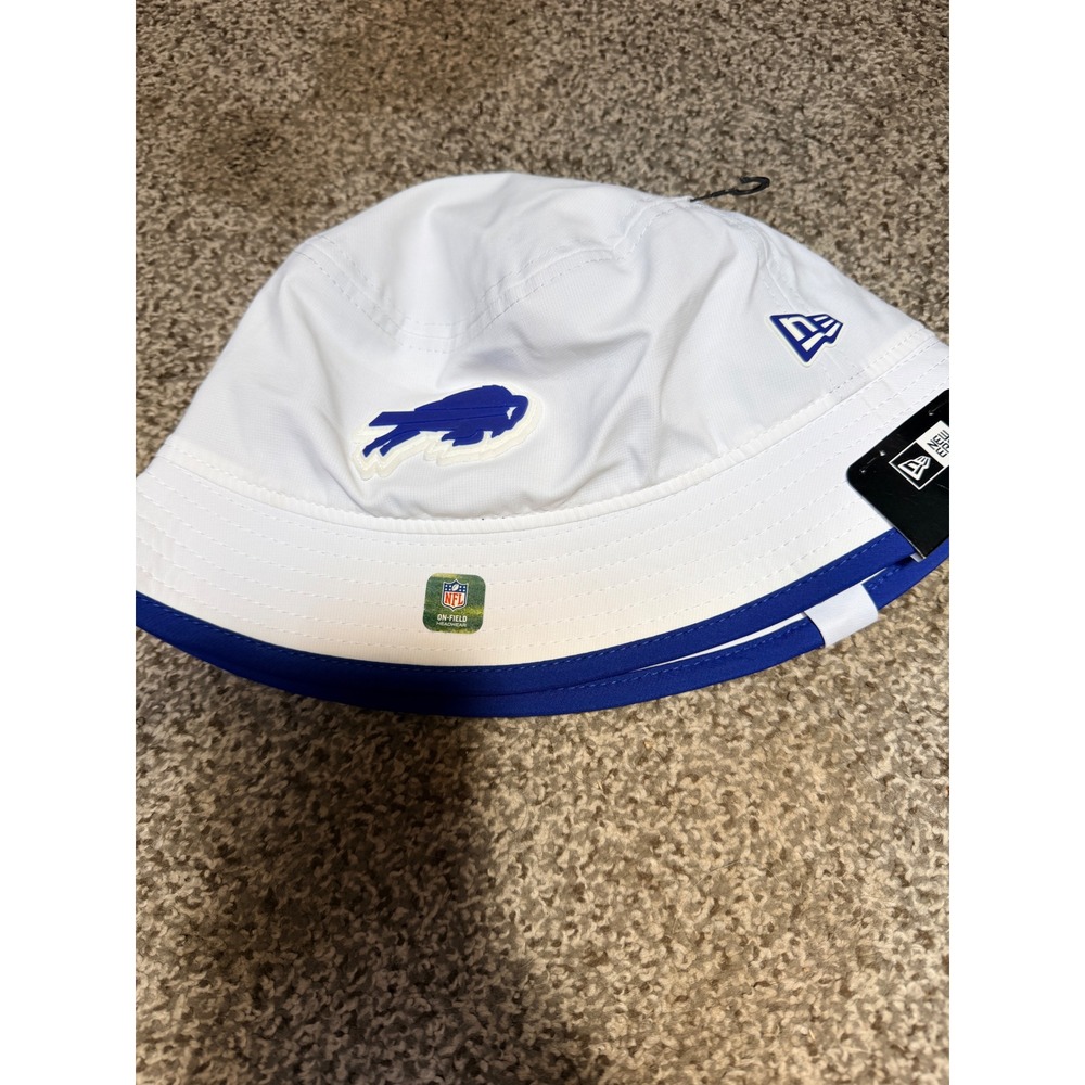 New Era Buffalo Bills NFL White Stretch Bucket Hat Training Cap One Size NEW